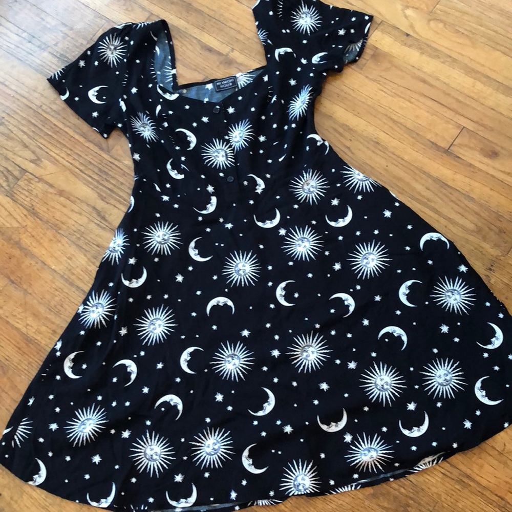 Festival skater dress with celestial print